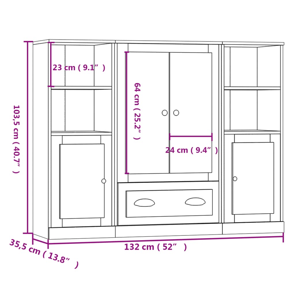 Credenze 3 pz Rovere Sonoma in Legno Multistrato 3185322