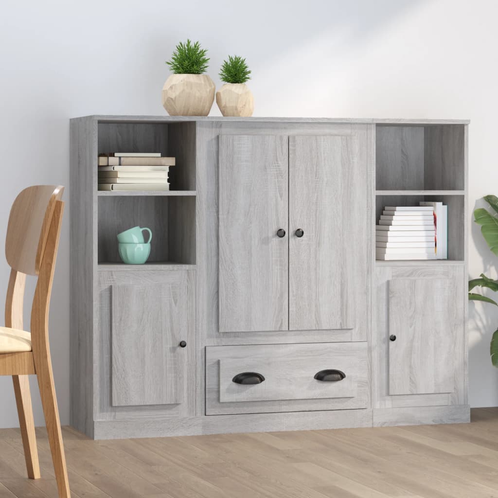 Credenze 3 pz Grigio Sonoma in Legno Multistrato 3185325