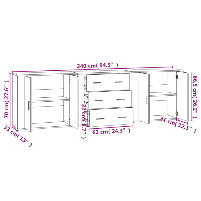 Credenze 3 pz Rovere Sonoma in Legno Multistrato 3185402