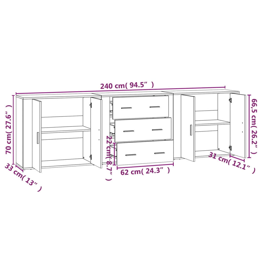 Credenze 3 pz Rovere Marrone in Legno Multistrato 3185406