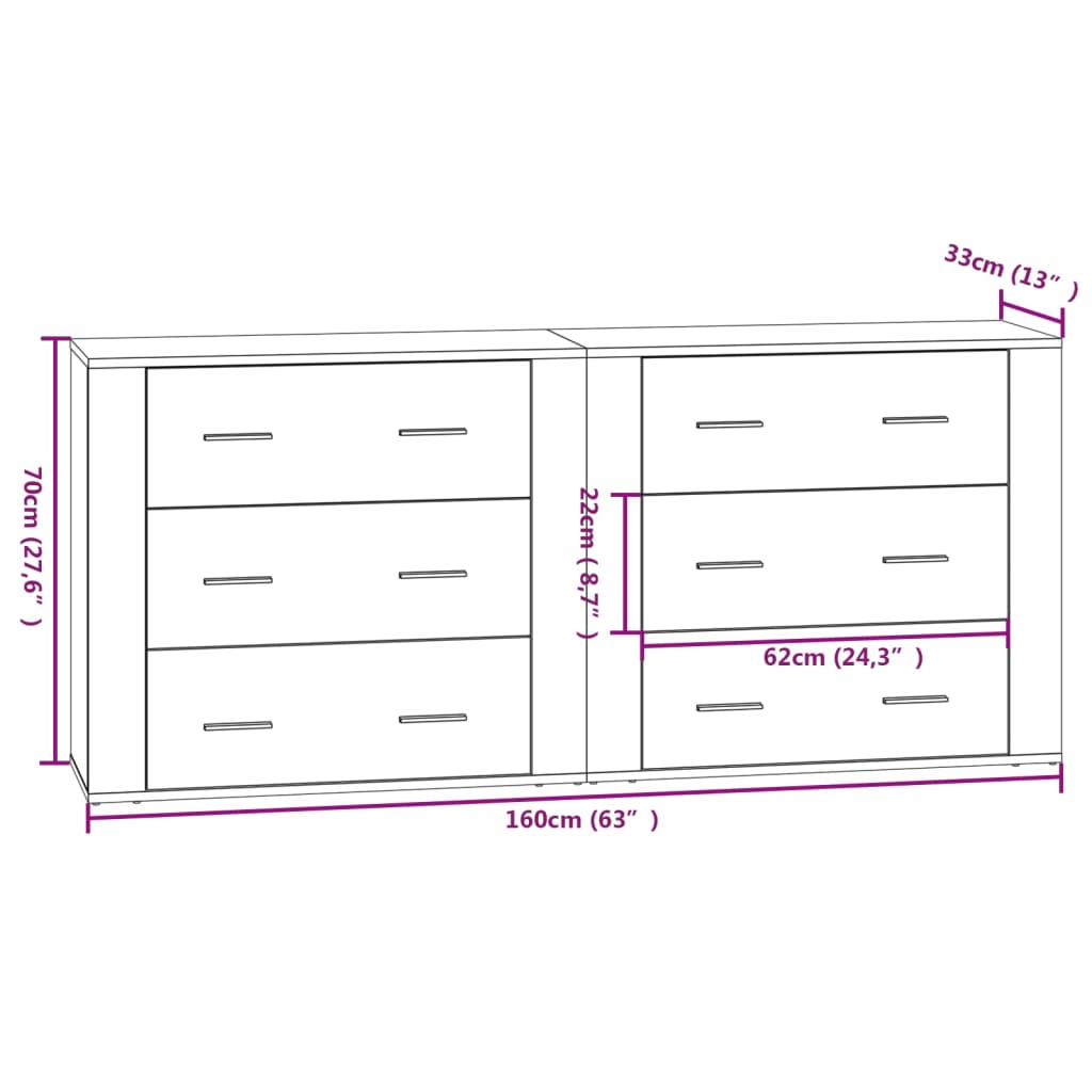 Credenze 2 pz Rovere Fumo in Legno Multistrato 3185412