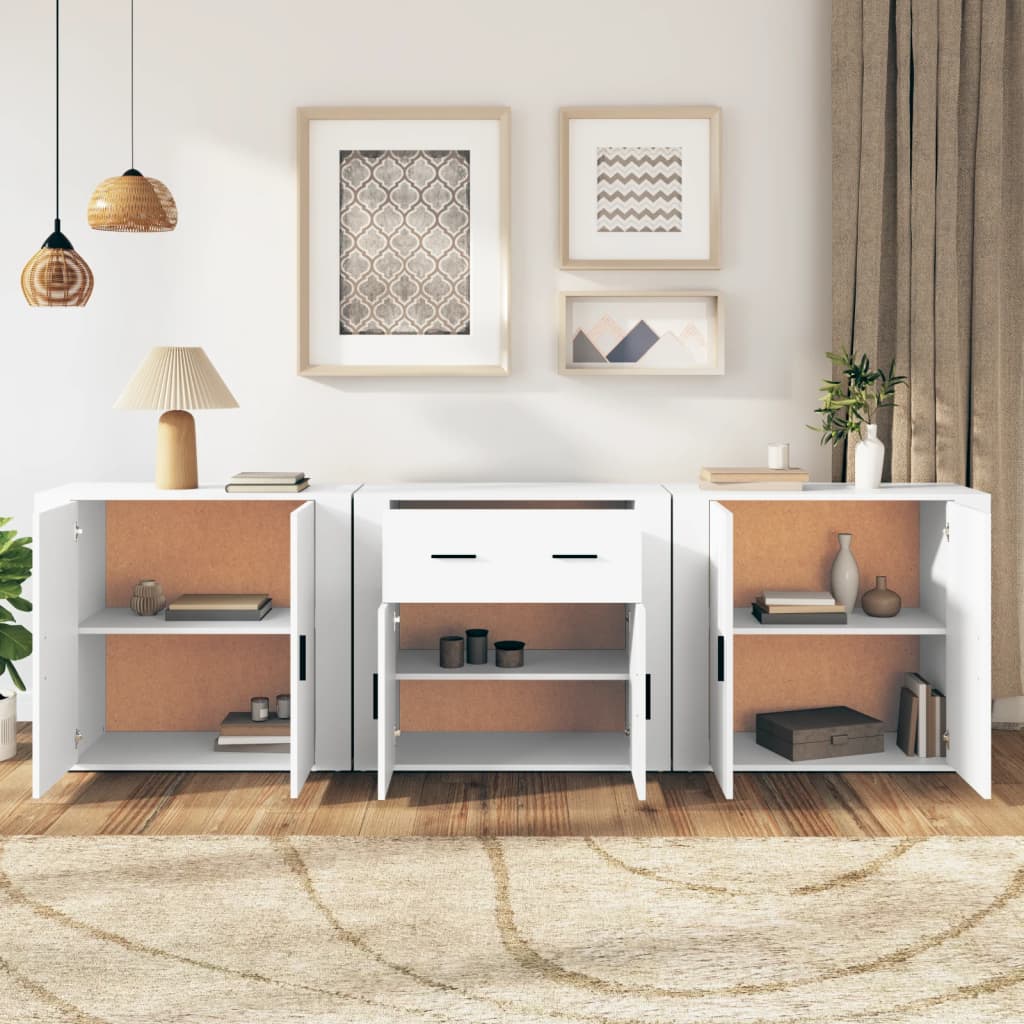 Credenze 3 pz Bianco in Legno Multistrato 3185415