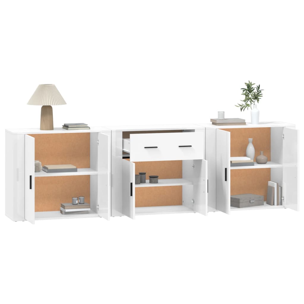 Credenze 3 pz Bianco in Legno Multistrato 3185415