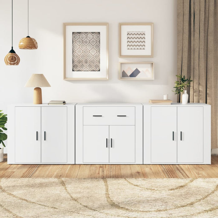 Credenze 3 pz Bianco in Legno Multistrato 3185415