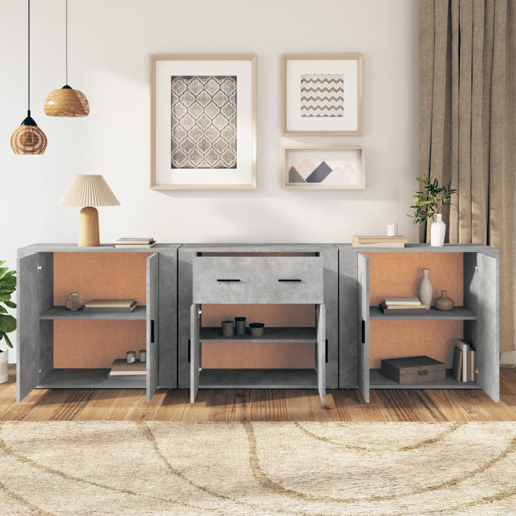 Credenze 3 pz Grigio Cemento in Legno Multistrato 3185419