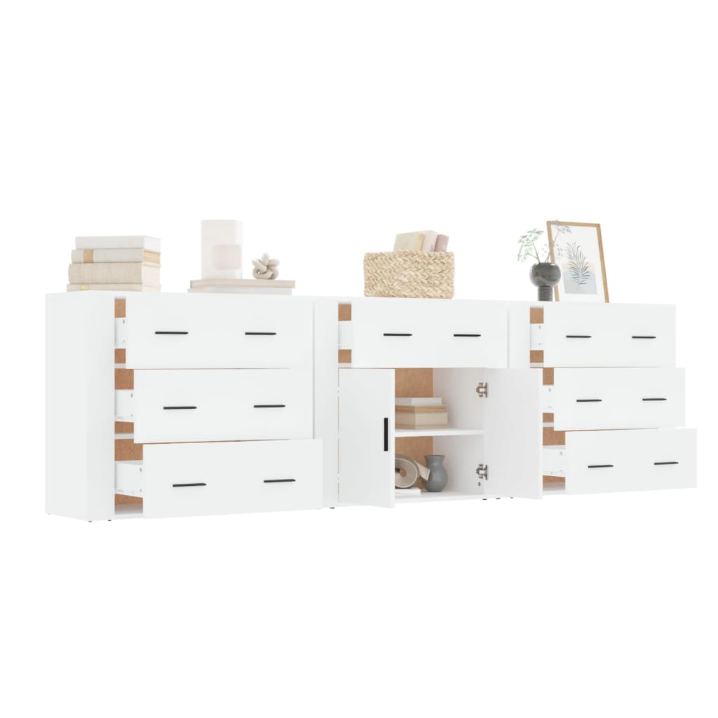 Credenze 3 pz Bianco in Legno Multistrato 3185423