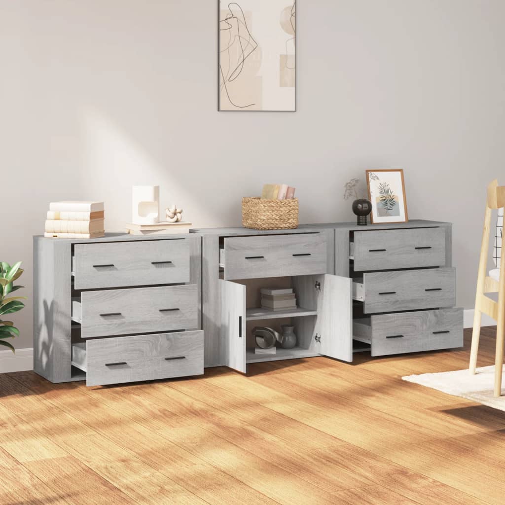 Credenze 3 pz Grigio Sonoma in Legno Multistratocod mxl 77343