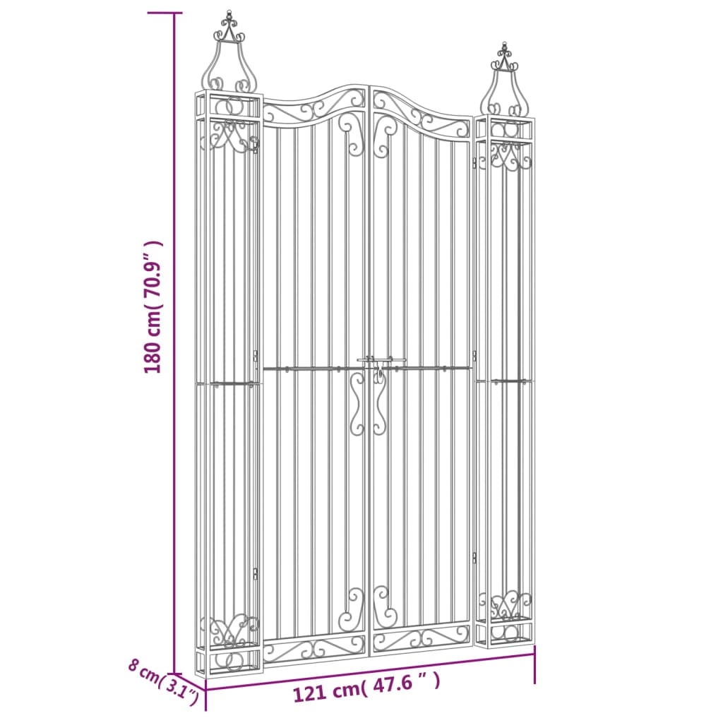 Cancello da Giardino Nero 121x8x180 cm in Ferro Battuto 363433