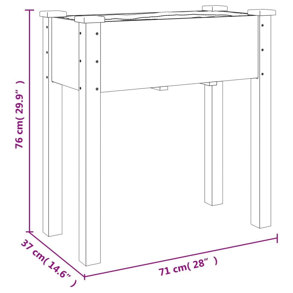 Fioriera con Fodera Grigia 71x37x76 cm Legno Massello di Abete 364232