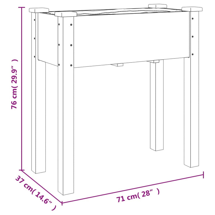 Fioriera con Fodera Grigia 71x37x76 cm Legno Massello di Abete 364232