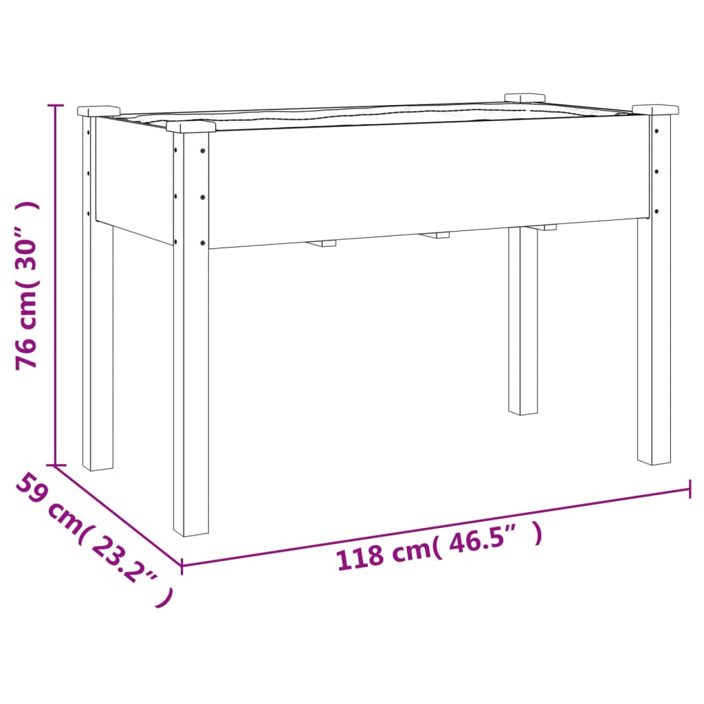 Fioriera con Fodera 118x59x76 cm Legno Massello di Abete 364233