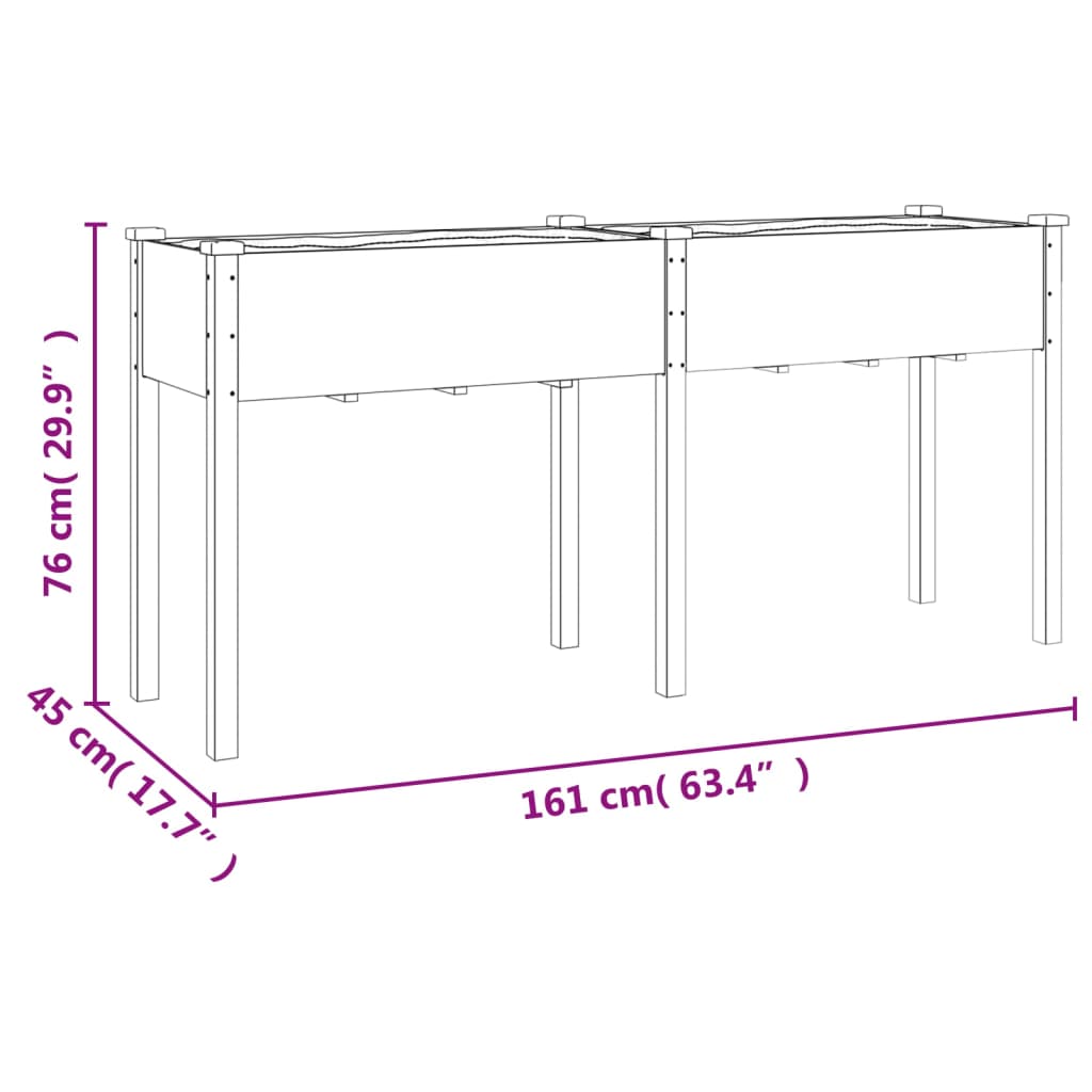 Fioriera con Fodera 161x45x76 cm Legno Massello di Abete 364236