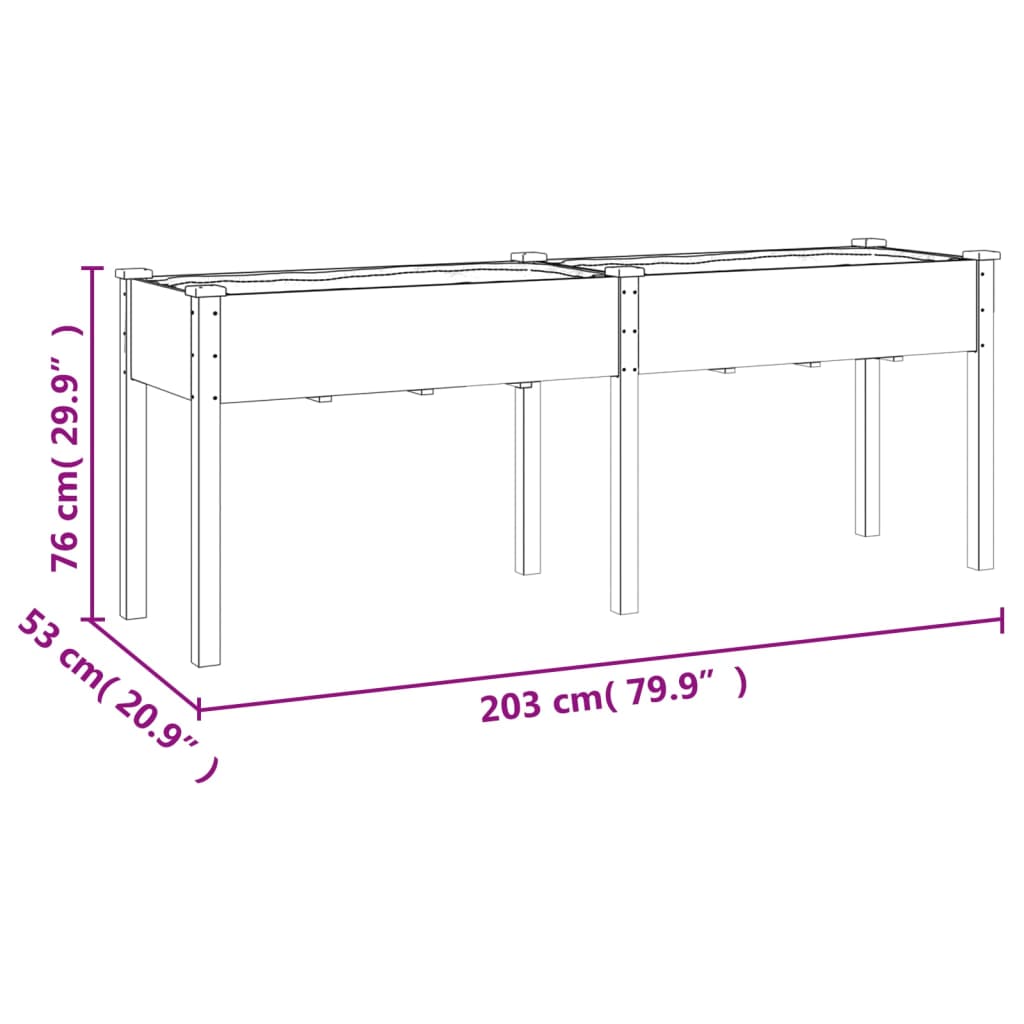 Fioriera con Fodera 203x53x76 cm Legno Massello di Abete 364239