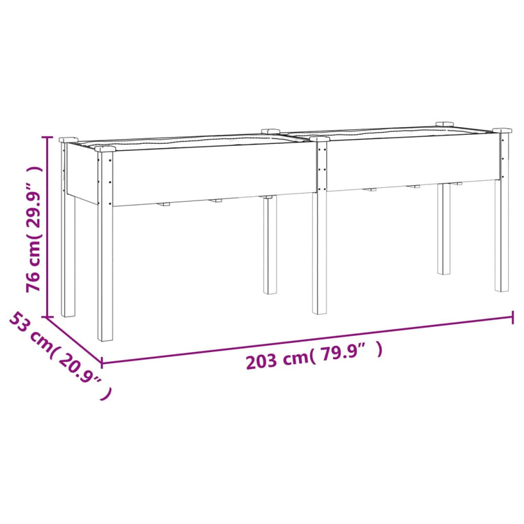 Fioriera con Fodera Grigia 203x53x76cm Legno Massello di Abete 364241