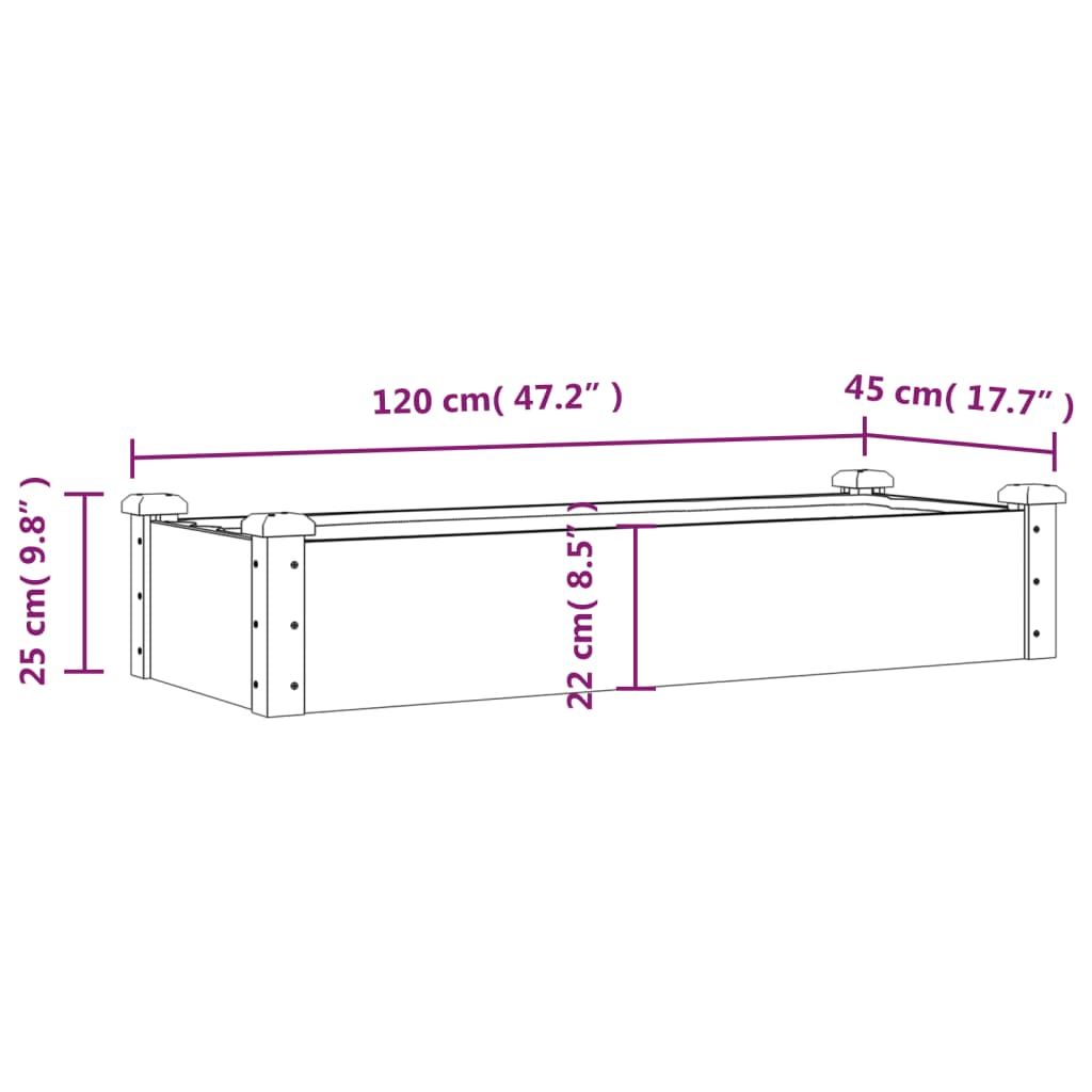 Fioriera Giardino Fodera Marrone 120x45x25cm Massello Abete 364287