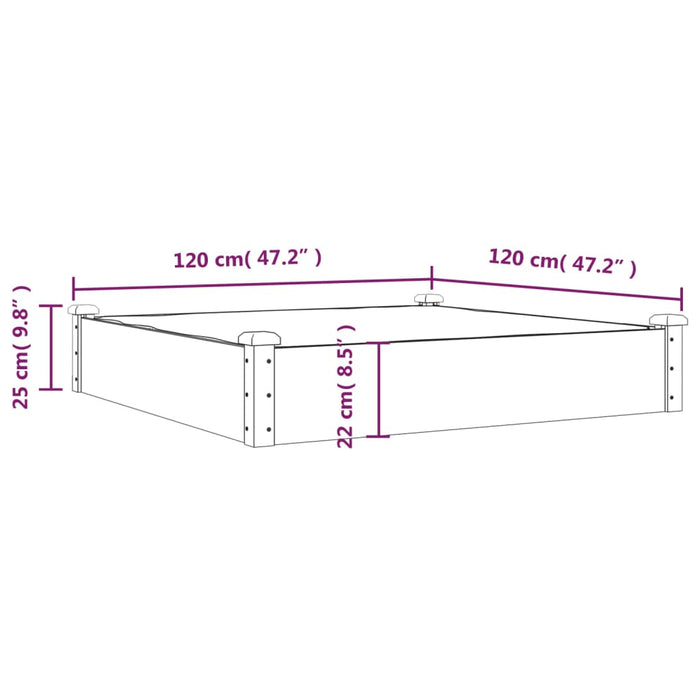 Fioriera Rialzata Giardino Fodera 120x120x25cm Massello Abete 364292