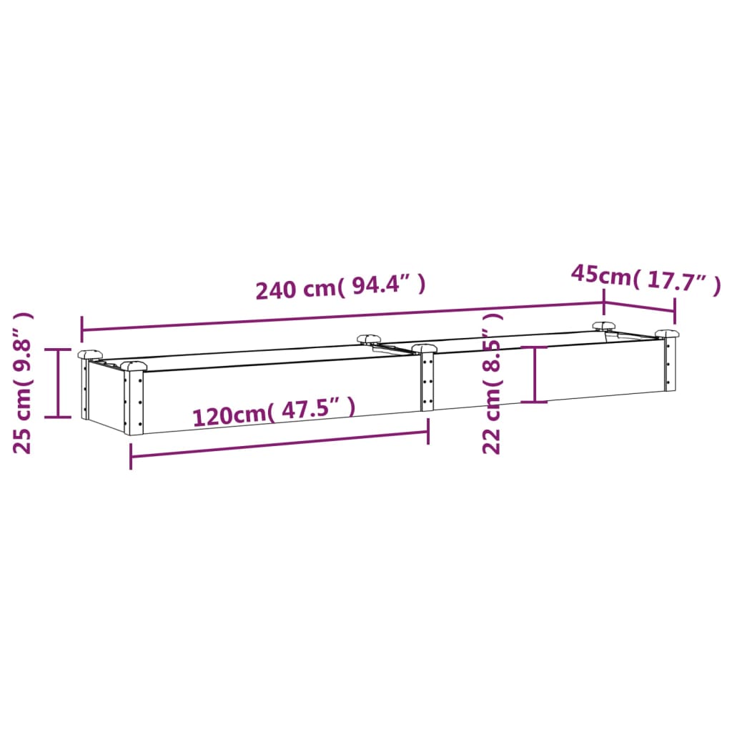 Fioriera Giardino Fodera Marrone 240x45x25 cm Massello Abete 364296