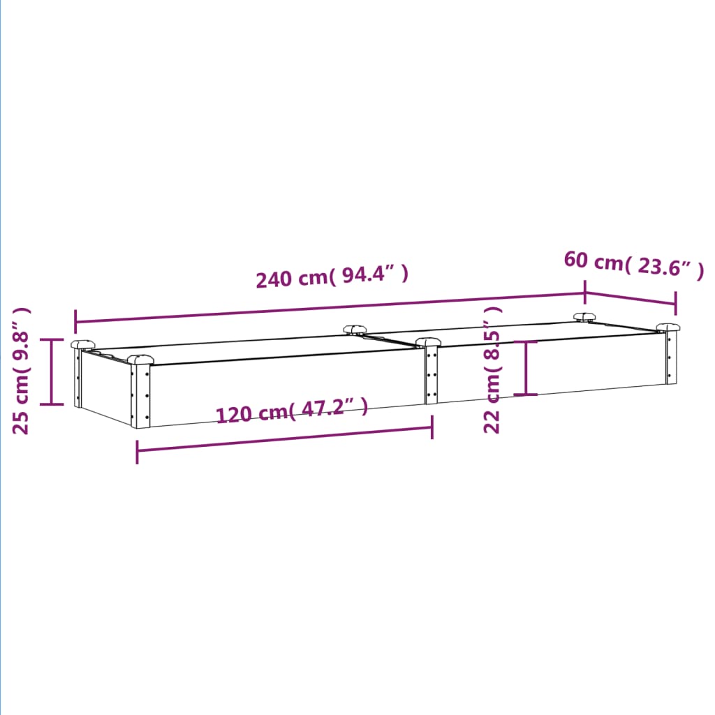 Fioriera Giardino con Fodera Marrone 240x60x25cm Massello Abete 364299