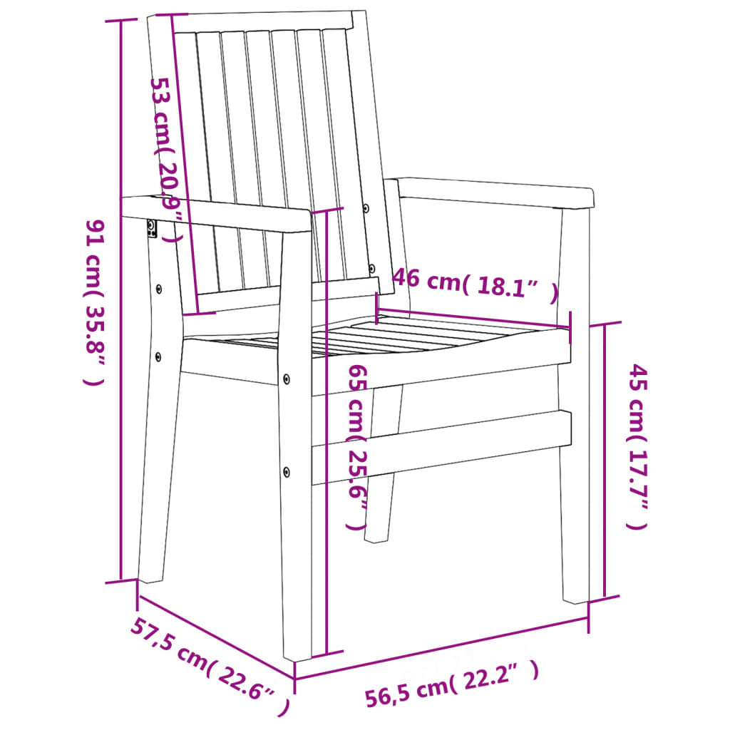 Sedie da Giardino Impilabili 2 pz 56,5x57,5x91 cm Massello Teak 364404