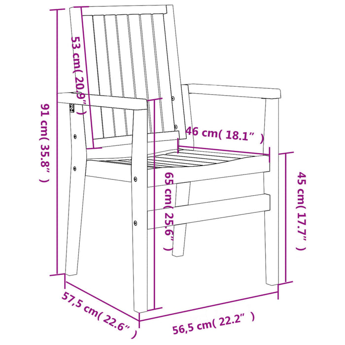 Sedie da Giardino Impilabili 2 pz 56,5x57,5x91 cm Massello Teak 364404