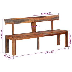 Panca con Schienale Grigia 160 cm Legno Massello di Acacia 353312