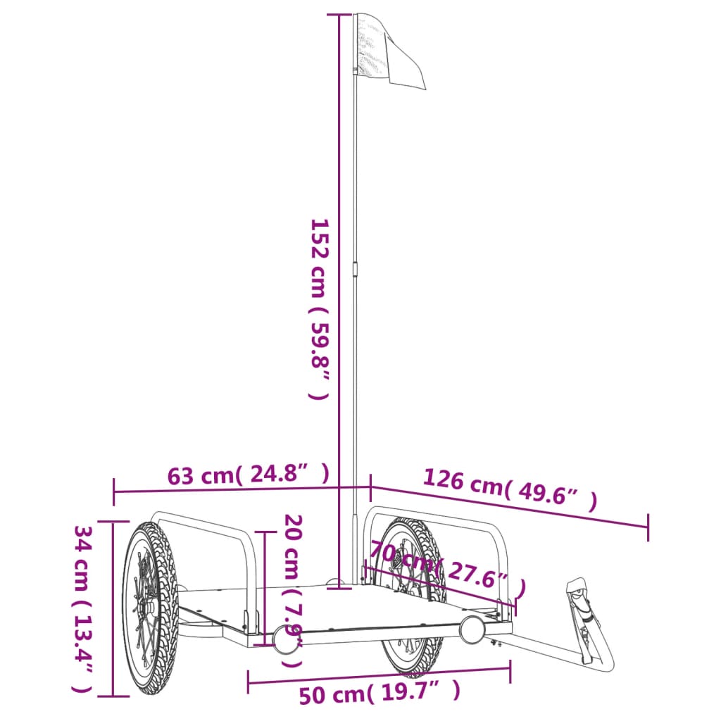 Rimorchio da Bici da Carico Nero 126x63x34 cm in Ferro 94202