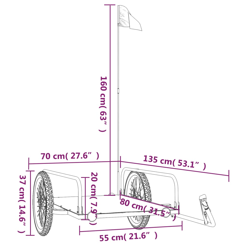 Rimorchio da Bici Nero 135x70x37 cm in Ferro 94203