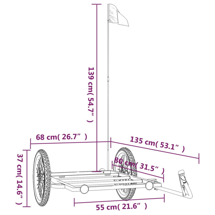 Rimorchio da Bici Nero 135x68x37 cm in Ferro 94206