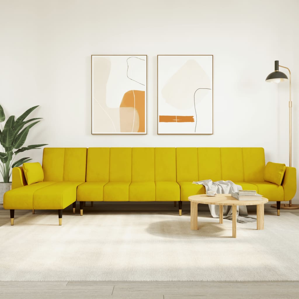 Divano Letto a L Giallo 275x140x70 cm in Velluto 3157210