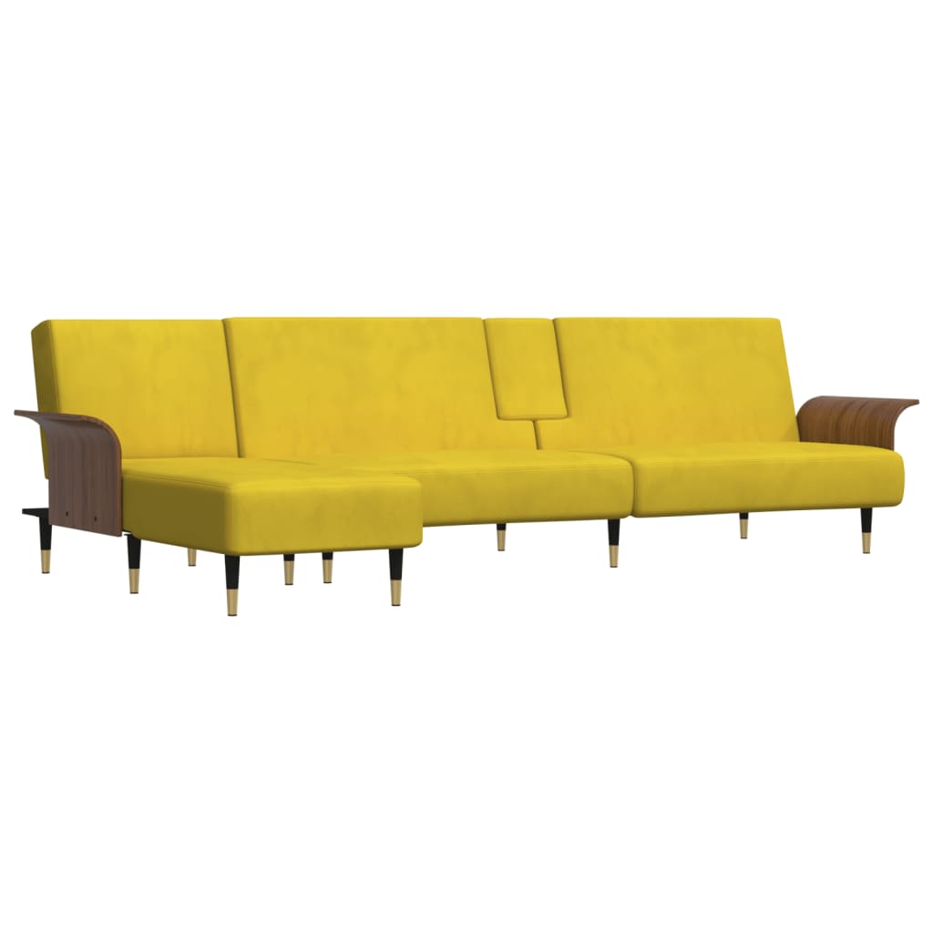 Divano Letto a L Giallo 279x140x70 cm in Velluto 3157219