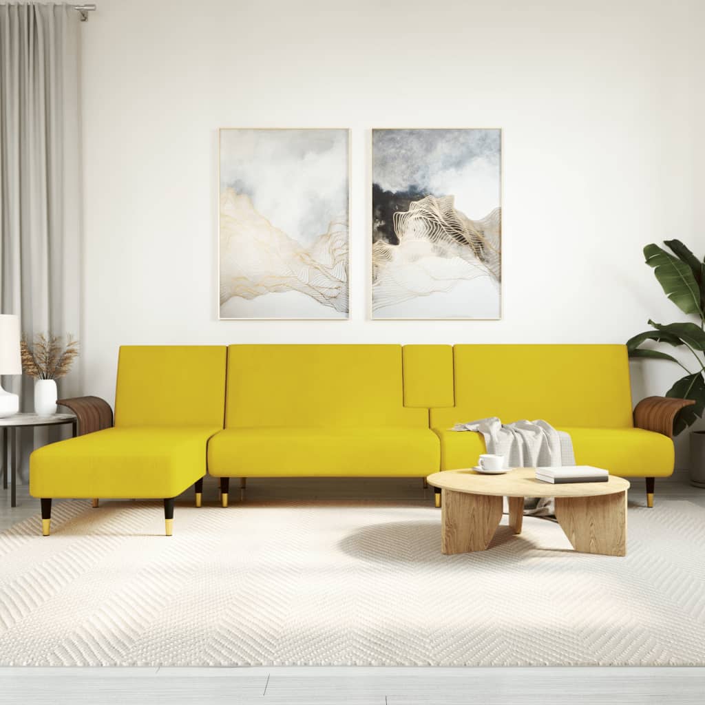 Divano Letto a L Giallo 279x140x70 cm in Velluto 3157219