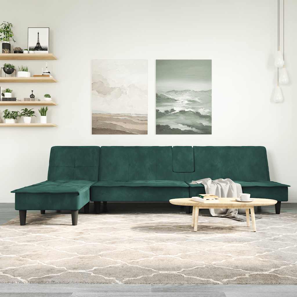 Divano Letto a L Verde Scuro 255x140x70 cm in Velluto 3157262