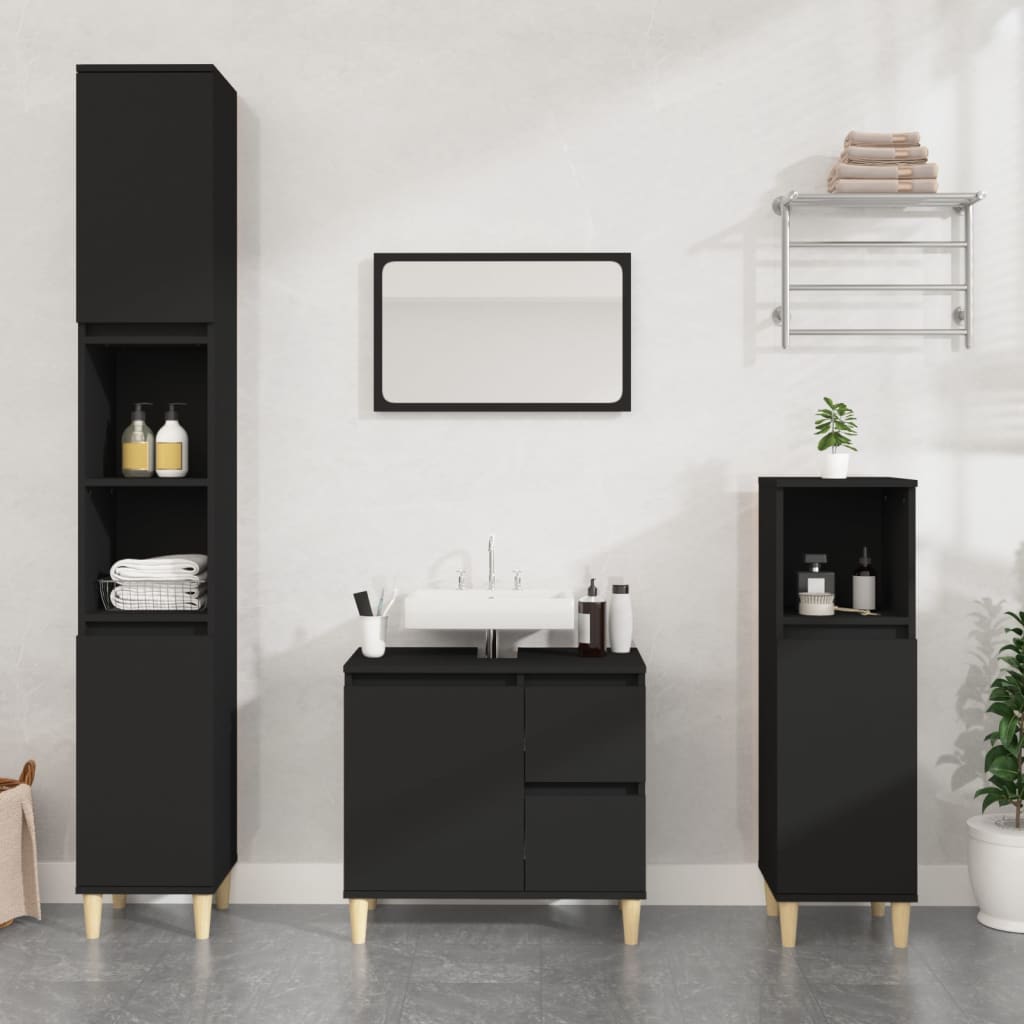 Set di Mobili da Bagno 3 pz Nero in Legno Multistrato 3185536