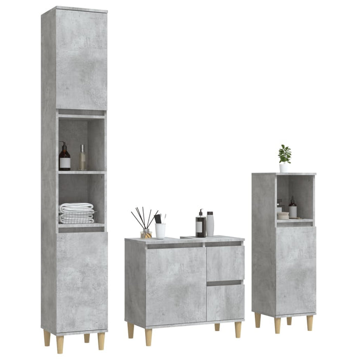 Set di Mobili da Bagno 3 pz Grigio Cemento in Legno Multistrato 3185539