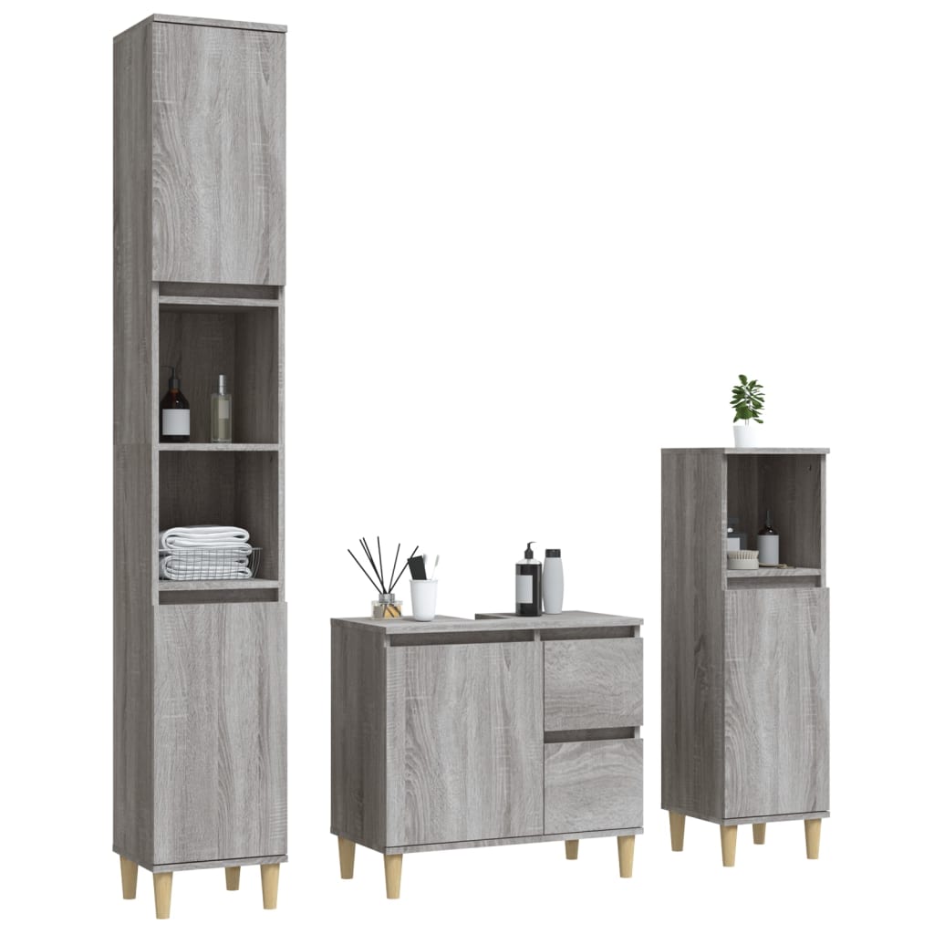 Set Mobili da Bagno 3 pz Grigio Sonoma in Legno Multistrato 3185541