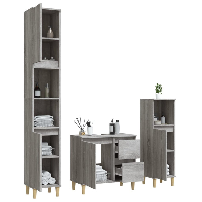 Set Mobili da Bagno 3 pz Grigio Sonoma in Legno Multistrato 3185541