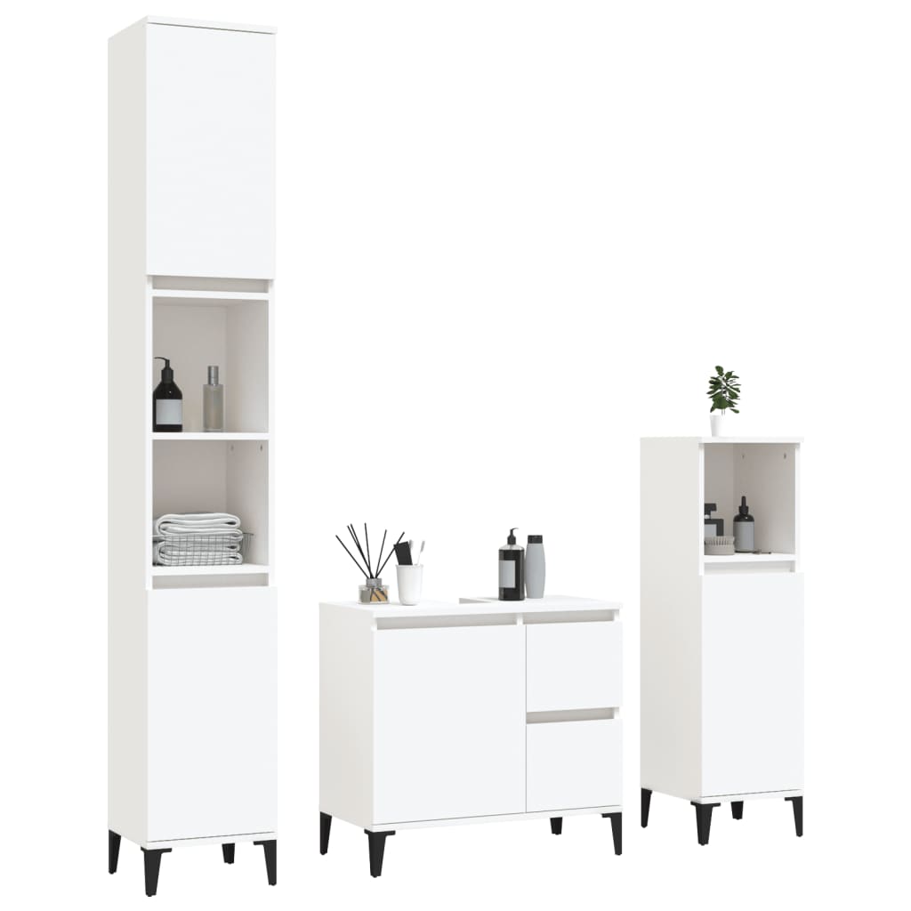 Set di Mobili da Bagno 3 pz Bianco in Legno Multistrato 3185543