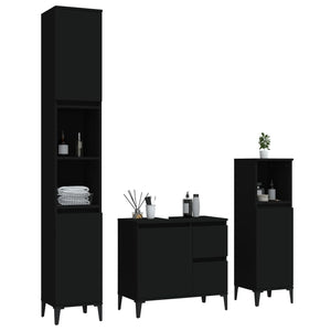 Set di Mobili da Bagno 3 pz Nero in Legno Multistrato 3185544