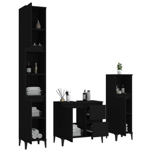 Set di Mobili da Bagno 3 pz Nero in Legno Multistrato 3185544