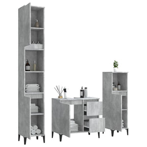 Set di Mobili da Bagno 3 pz Grigio Cemento in Legno Multistrato 3185547