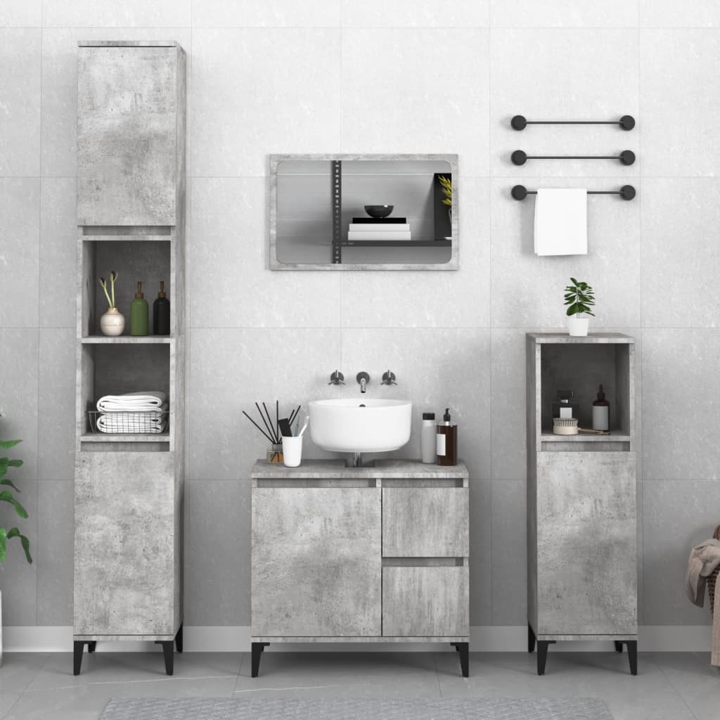 Set di Mobili da Bagno 3 pz Grigio Cemento in Legno Multistrato 3185547