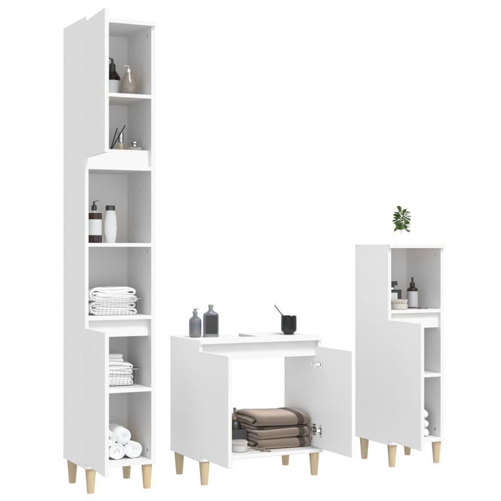 Set Mobili da Bagno 3 pz Bianco in Legno Multistrato 3185581