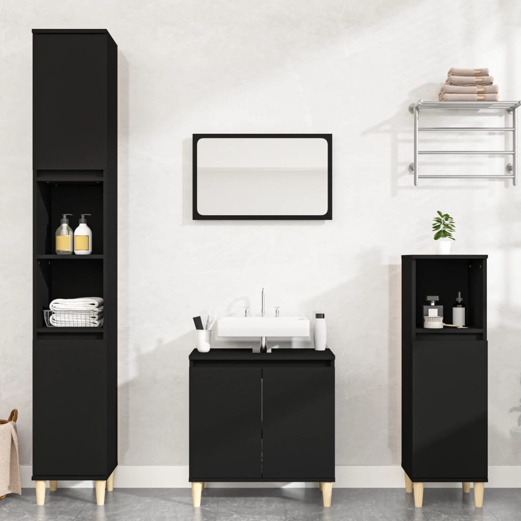 Set Mobili da Bagno 3 pz Nero in Legno Multistrato 3185582