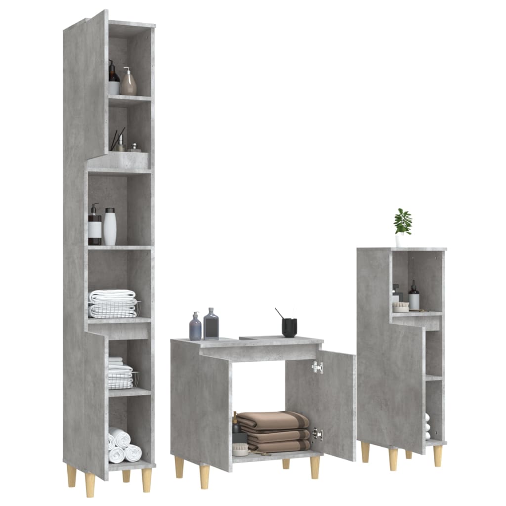 Set Mobili da Bagno 3 pz Grigio Cemento in Legno Multistrato 3185585