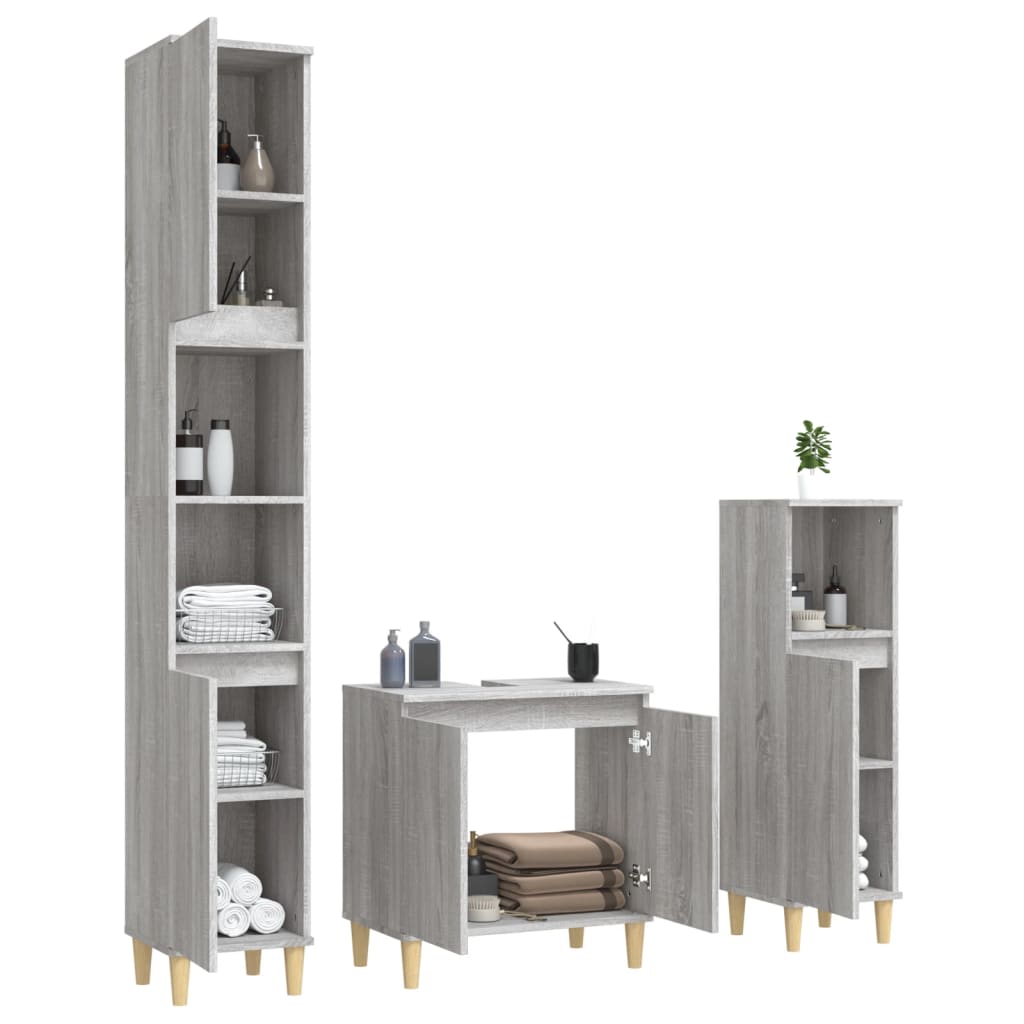 Set Mobili da Bagno 3 pz Grigio Sonoma in Legno Multistrato 3185587