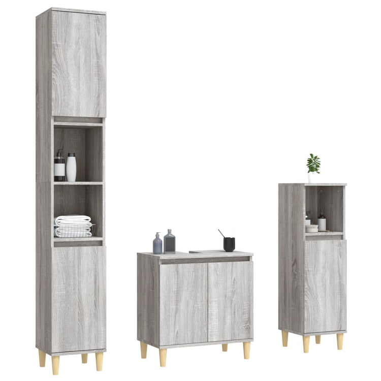 Set Mobili da Bagno 3 pz Grigio Sonoma in Legno Multistrato 3185587