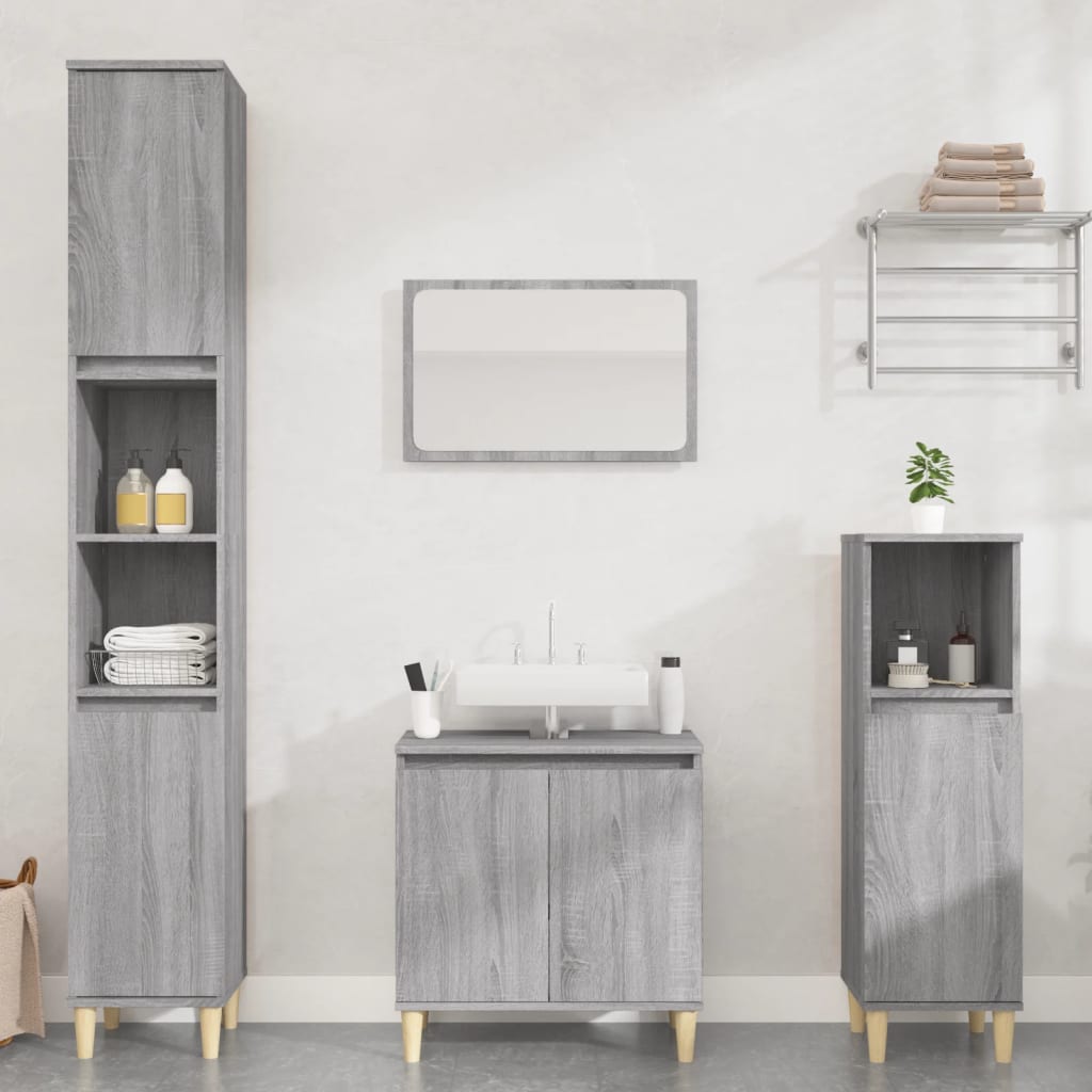 Set Mobili da Bagno 3 pz Grigio Sonoma in Legno Multistrato 3185587