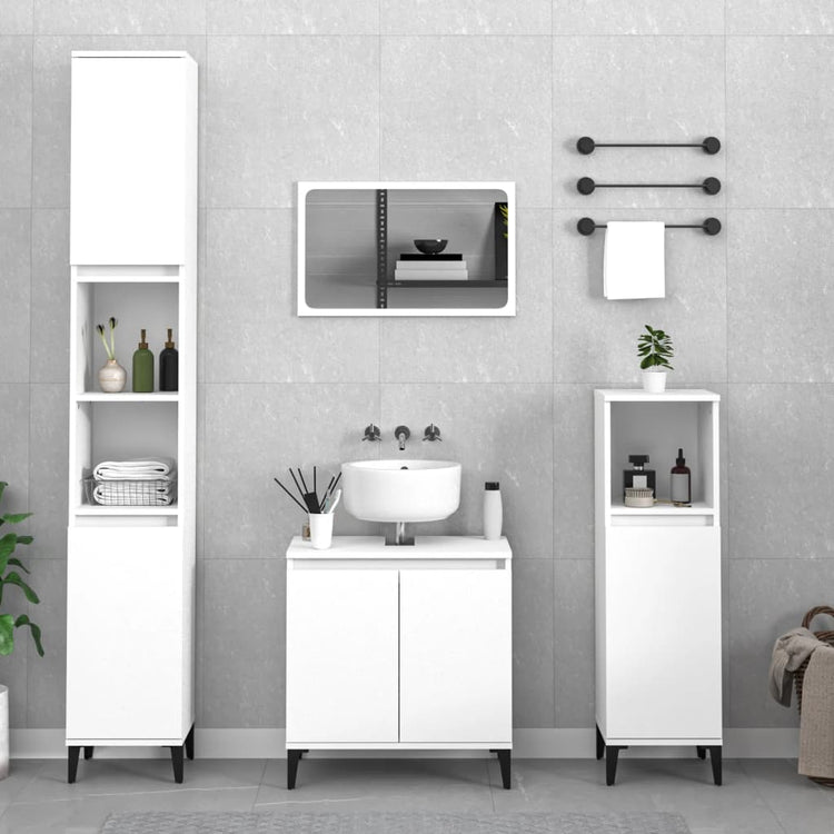 Set Mobili da Bagno 3 pz Bianco in Legno Multistrato 3185589