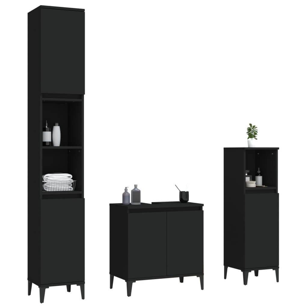 Set Mobili da Bagno 3 pz Nero in Legno Multistrato 3185590