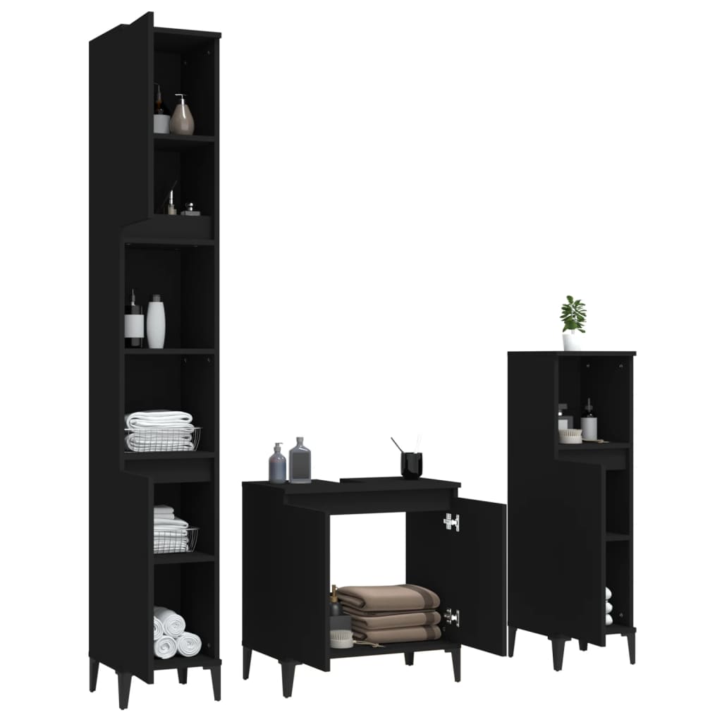 Set Mobili da Bagno 3 pz Nero in Legno Multistrato 3185590